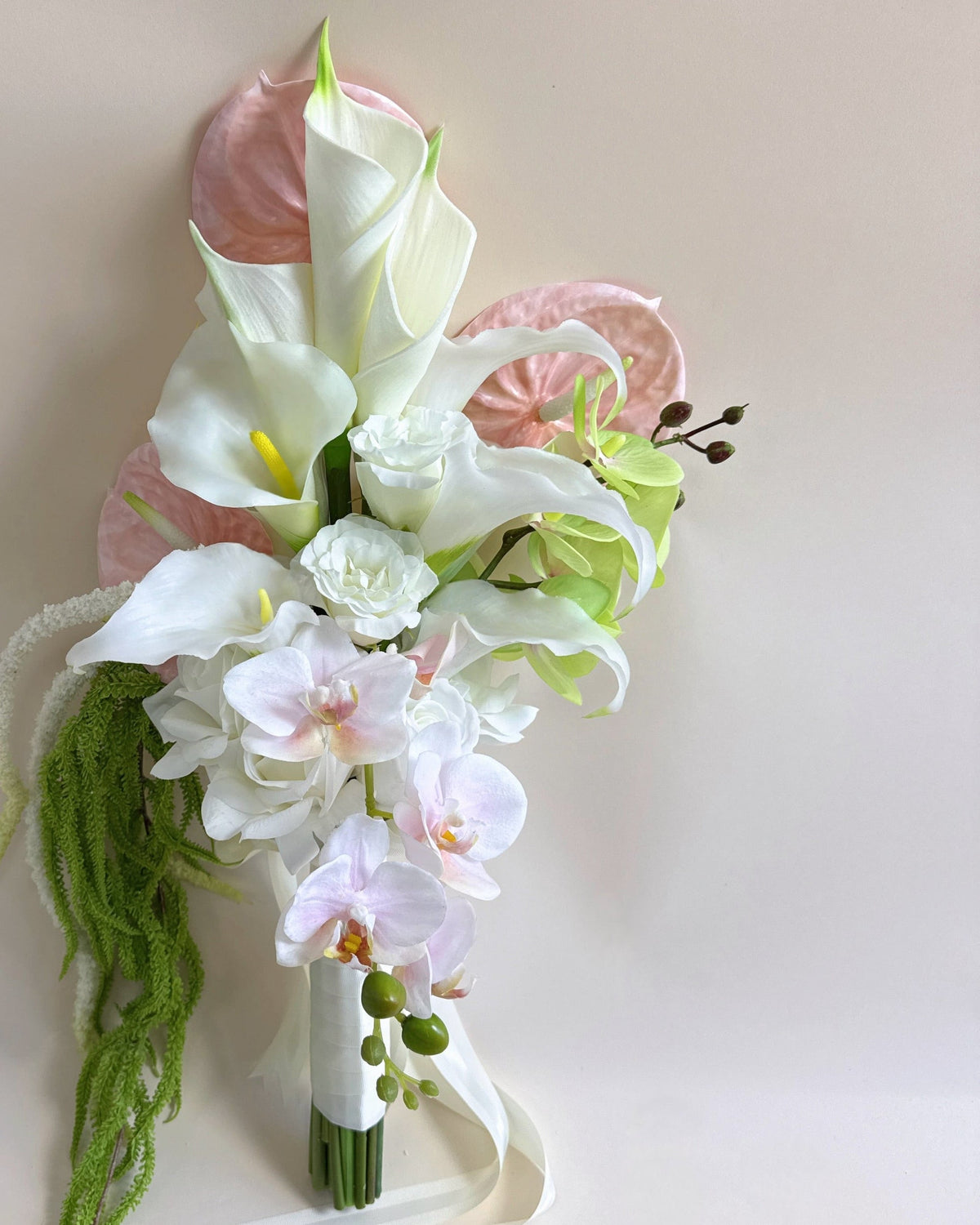 Pink and green chic calla lily bridal bouquet