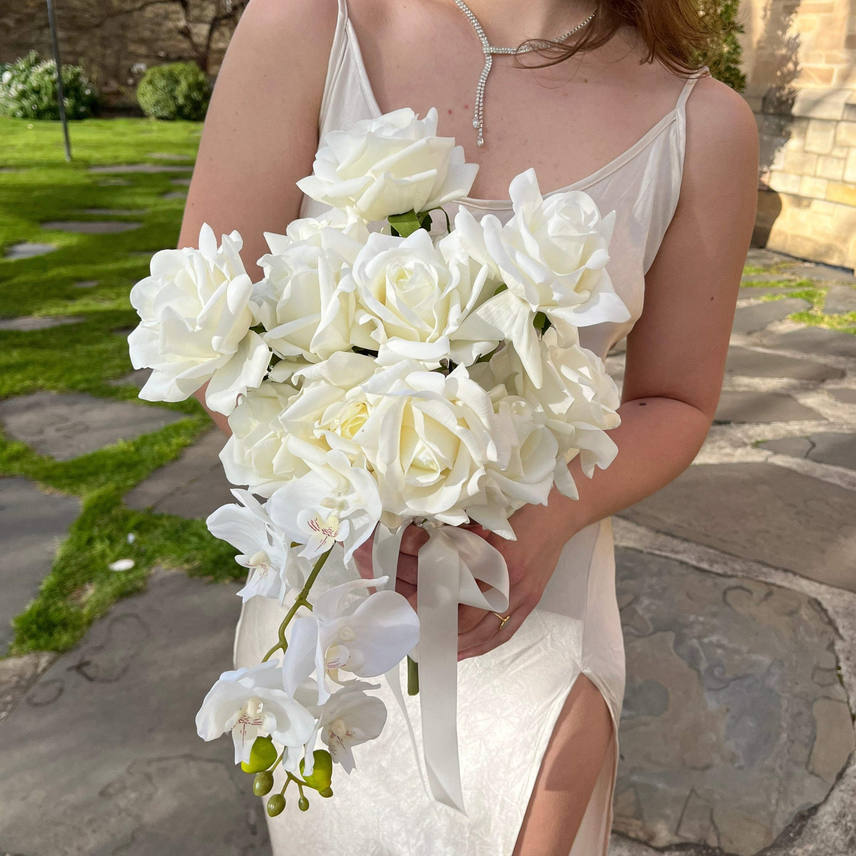 Modern White - Cascading Bridal Bouquet