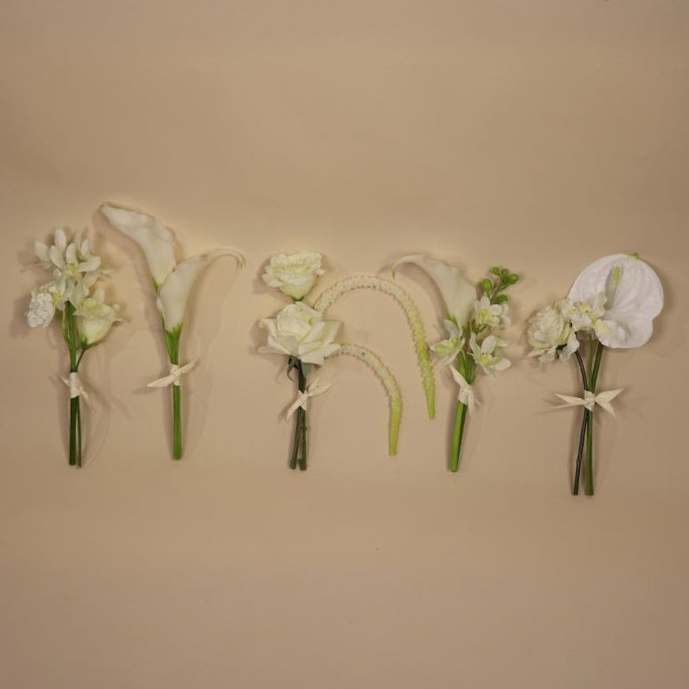 Pearl Allure vase flowers arranged side by side against a neutral beige background