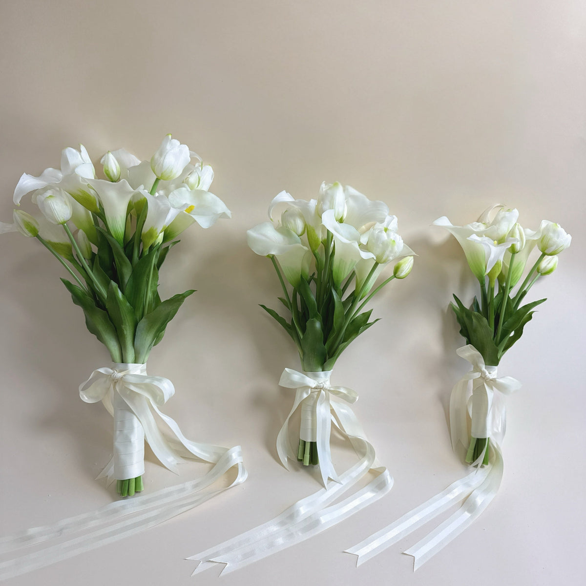 Tulip and calla lily classic bridal bouquets