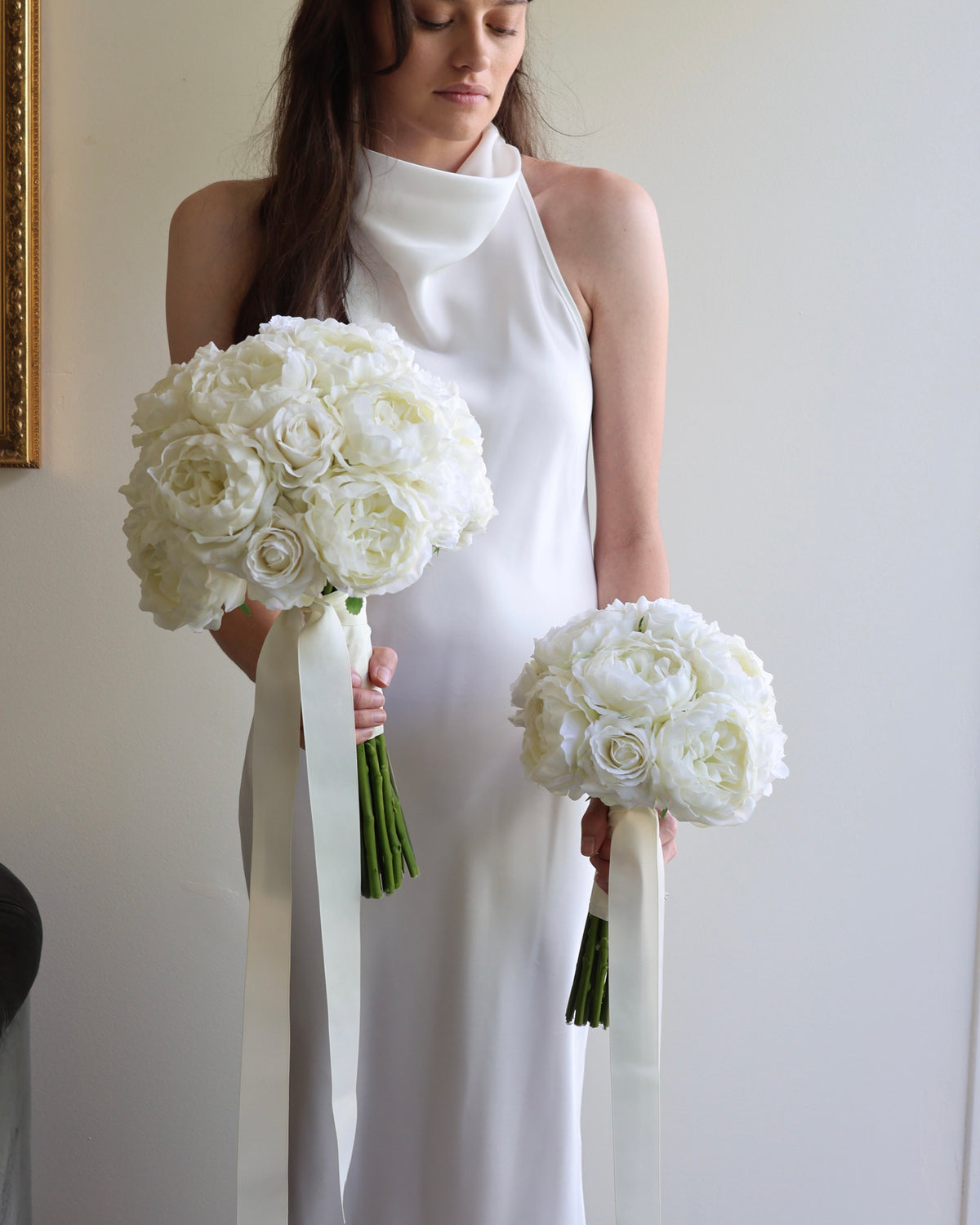White peony bouquets in large and medium sizes