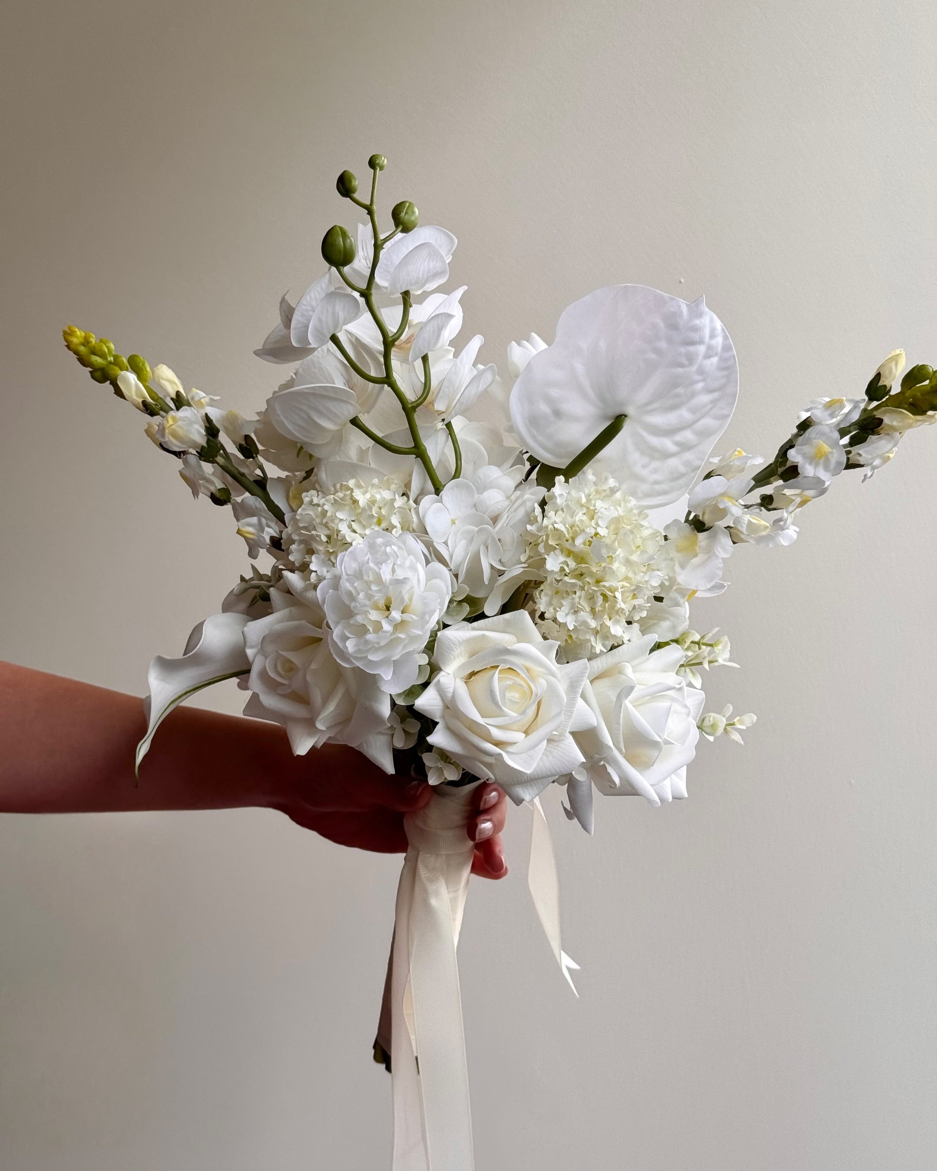White wedding bouquet with orchid roses calla lilly modern artificial bridal bouquet