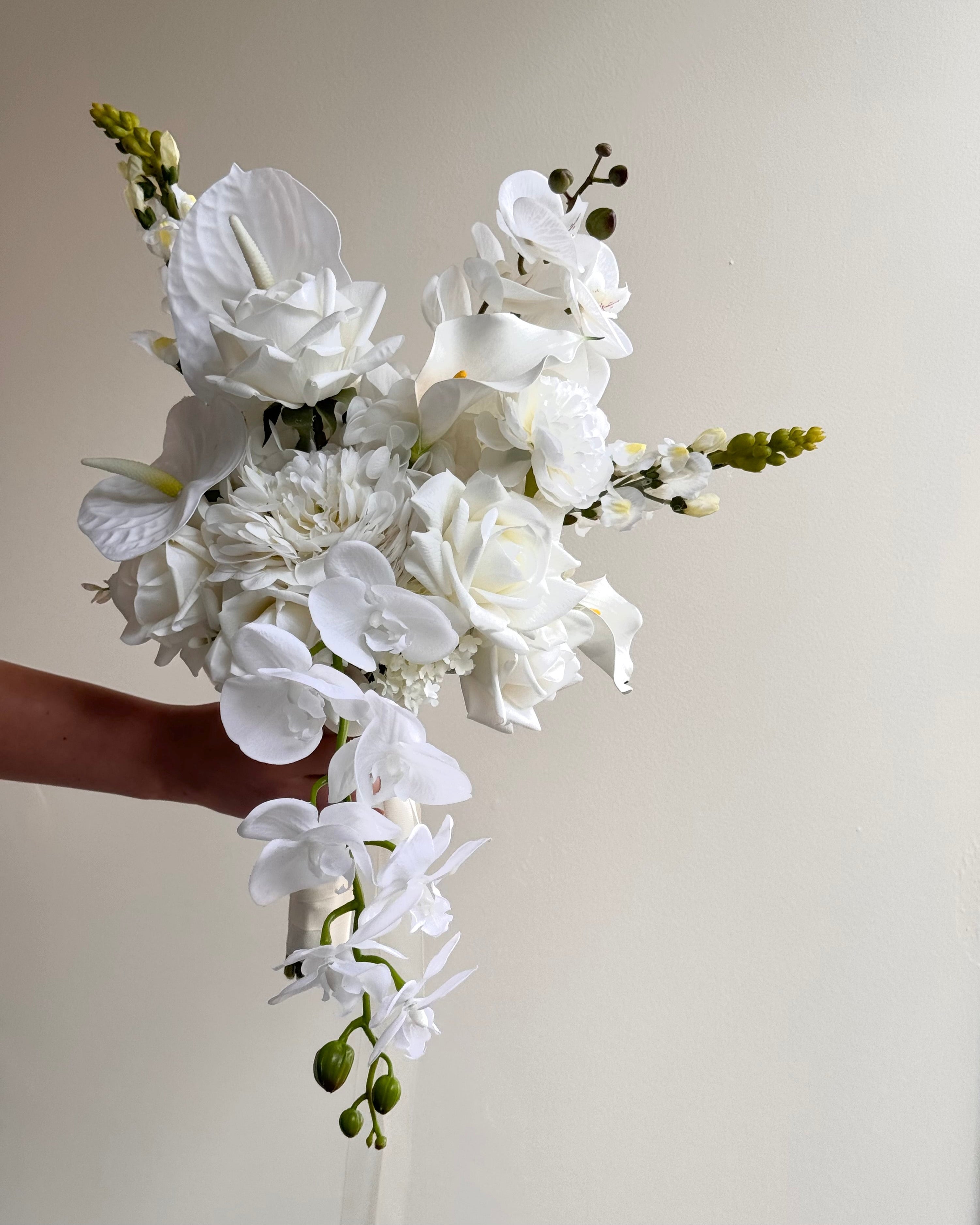 White wedding bouquet with orchid roses calla lilly modern artificial bridal bouquet