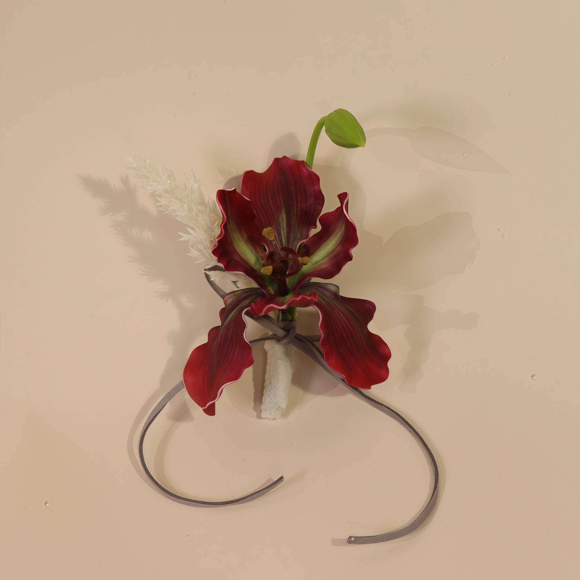 Burgundy Desire - Buttonhole (gloriosa fire lily)