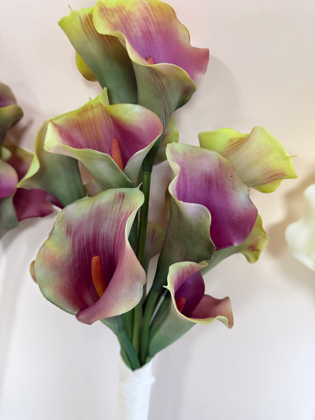Burgundy and green long-stem calla lily bouquets