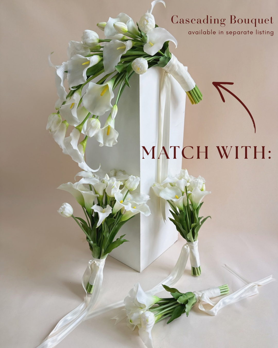 Tulip and calla lily classic bridal bouquets